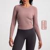 Athena lulu Traje de Yoga Acanalado Molino de Agua para Mujer de Manga Larga Plisado Ajustado Adelgazante Traje Deportivo de Fitness Top