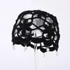 Gorro de Punto con Colgante de Perla Estilo Étnico Retro para Mujer, Elegante Gorro Pulóver de Flor Hueca, Gorro de Ganchillo para la Cabeza