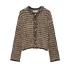 Ropa de mujer de venta caliente transfronteriza en Amazon 2026 moda de otoño cárdigan de punto con flecos estilo tweed a cuadros retro para mujer