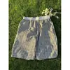 Pantalones Cortos de Seersucker a Cuadros Blanco y Negro para Hombre Verano Delgados Diseño de Retazos Pierna Recta Pantalones Casuales de Pierna Ancha Pantalones Capri