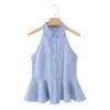 Ropa de Mujer Transfronteriza 2026 Estilo Europeo y Americano Moderna Ajustada de Algodón sin Mangas Dobladillo en A Cuello Halter Camiseta para Mujer M87032