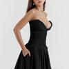 Amazon Venta Caliente Europeo y Americano Nuevo Verano Espalda Descubierta Sin Tirantes Cintura Alta Falda Grande Color Sólido Vestido Midi