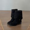 Botas Marrons Retrô Bico Fino Salto Grosso Botas Femininas 2025 Nova Outono Slimming Look Botas Western Cowboy Maillard