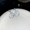 Brillante Galaxia~Conjunto de Pendientes Redondos y Collar con Circonitas Súper Brillantes Estilo Coreano Estilo Ins Exquisito Lujo Ligero Joyería de Alta Gama