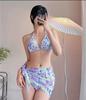 Bikini plisado con estampado floral de colores frescos, copa suave, realce para busto pequeño, traje de baño para vacaciones en aguas termales y playa para mujer