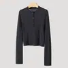 Cardigã de tricô fino de lã, gola redonda, estilo artístico, slim fit, cor sólida, novo estilo de primavera para mulheres