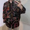 Camisa Retro Estilo Hong Kong de Manga Larga con Salpicaduras de Tinta Azul Oscuro, Nuevo Estilo de Otoño para Hombres Modernos, Holgada y de Moda, Versátil