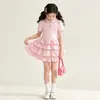 Vestido Doce Estilo College para Meninas, Moda de Verão para Crianças Maiores, Vestido Bolo Bufante de Manga Curta com Gola Polo Roupa Infantil