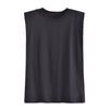 Ropa Nueva de Verano 2024 para Mujer Transfronteriza Estilo Europeo y Americano Cuello Redondo Todo Fósforo Sin Mangas Camiseta Superior con Hombro Acolchado para Mujer M86609