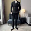 Traje de Lana Otoño e Invierno para Hombre de Doble Botonadura Traje Grueso Ni Zi Ajustado Estilo Británico Formal
