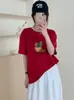 Camisa de Algodão de Bambu Solta Feminina Gola Redonda Manga Curta Versátil Emagrecedora Floco de Neve Algodão Direto da Fábrica