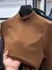 Camisa Base de Veludo Dupla Face para Homens, Gola Alta Meia, Camiseta de Manga Longa, Moletom, Roupa Íntima Térmica para Outono e Inverno, Camisa Escovada, Camiseta