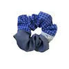 Diadema de cola de caballo con banda para el cabello grande, estilo retro azul a cuadros grises, con encaje cuadrado y bufanda, para niña dulce