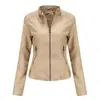 2025 Europea y Americana Amazon Transfronteriza Nueva Chaqueta de Cuero para Mujer Chaqueta Ajustada Primavera y Otoño Delgada Cuello Alto Cremallera Chaqueta Corta