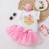 Roupa de Bebê Infantil Recém-nascido Aniversário Um Ano Vestido 0-3 Anos Menina Manga Morcego Vestido de Coelho Bordado Conjunto