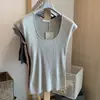 Camiseta de Tricô Gelo Manga Curta Justa Sexy Decote U para Mulheres, Estilo Verão, Elegante e Emagrecedora, com Mangas Leves e Decote Quadrado, Top Curto