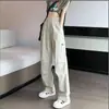 Pantalones casuales de trabajo retro estilo americano para mujer, pantalones jogger versátiles de pierna recta fluidos, pantalones holgados de pierna ancha, estilo verano, ins