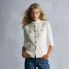 Chaleco de cuello redondo estilo Chanel para mujer, chaqueta sin mangas de tweed con botones dorados, prenda exterior elegante de ajuste ceñido con múltiples bolsillos
