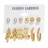 Pendientes de aleación con perlas, nueve pares, elegantes pendientes de borlas apiladas, con personalidad transfronteriza europea y americana de Amazon para verano.