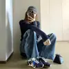 Cárdigan de punto con cremallera azul marino, estilo fino para mujer, chic coreano de principios de otoño, ajuste ceñido, chaqueta suéter que ciñe la cintura, de longitud corta