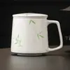 Taza de Té Verde Esmeralda del Fabricante Taza de Té de Separación para Oficina Taza de Cerámica Simple Pintada a Mano con Tapa Taza Individual