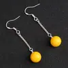 Aretes Redondos de Cera de Abeja de Transmisión en Vivo Alambre Largo para la Oreja Aretes Simples de Ámbar Sangre Aretes de Ámbar Azul Joyería Gancho de Plata 925