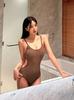 [4 colores] Estilo ins de Corea del Sur, temperamento, diosa, retro, simple, de alta gama, tejido de punto, traje de baño de una pieza, traje de baño para mujer