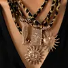 Nz3477 Collar de Cuerda de Terciopelo con Estampado de Leopardo Europeo y Americano Transfronterizo Colgante de Pez Sol Colgante Único Diseño de Moda Joyería para Mujer