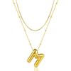 Collar de Cadena de Hueso de Serpiente Redonda de Doble Capa de Oro de 14K con Cuentas, Letra de Galleta de Globo, Cadena para el Cuello, Collar de Letras de Burbuja, Collar de Letras de Espuma para Mujer