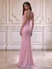 Nuevo Vestido de Tirantes de Encaje Transparente Ajustado Falda de Cola de Pez Vestido de Noche