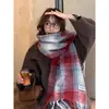 Bufanda a Cuadros de Café con Leche y Sal Marina para Mujer, Elegante Calentador de Cuello Azul a Cuadros, Grueso Calentador Estilo Coreano, Versátil para Estudiantes