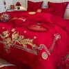 Juego de Cama de Cuatro Piezas para Celebración de Boda Boda Algodón Puro Cama Sábanas Funda Nórdica Edredón de Boda Rojo Grande Habitación de Recién Casados