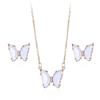 Nuevos aretes de mariposa de amatista de oro K con aguja de plata 925, aretes de circonita para personalidad femenina, juego de aretes y collar al por mayor