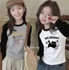 Camiseta de Manga Larga de Algodón Puro con Bloques de Color de Dibujos Animados para Niñas, Camiseta Básica Versátil Informal de Patchwork para Niños de Primavera y Otoño, Moderna