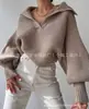 Suéter curto de tricô feminino Amazon transfronteiriço europeu e americano outono e inverno novo estilo casual preguiçoso solto manga lanterna