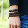 Venda Direta do Fabricante Punk Conjunto Tecido Retrô Pulseira de Couro Simples Corda de Cânhamo DIY Joias Masculinas de Couro