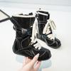 Otoño e Invierno 2025 Botas de Combate Retro para Niñas Botas de Boxeo de Moda con Punta Redonda con Cordones Botas de Cuero de Media Caña Botas Individuales