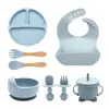Conjunto de louça infantil de silicone mais vendido internacionalmente com design de ventosa antiderrapante, tigela de comida para bebê fácil de limpar ferramenta de treinamento