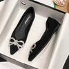 Versátil Leveza Elegante Fragrância Sapatos de Bico Fino para Mulheres 2025 Novo Outono Laço Francês Strass Sapatilhas