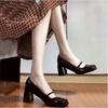 Zapatos de Tacón Alto Estilo Hepburn para Mujer 2022 Nuevos Zapatos Negros de Tacón Grueso Retro Punta Cuadrada Mary Jane Flats Estilo Francés