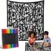 Manta para Colorir DIY Personalizada Desenho em Linha Preto e Branco Manta Graffiti Flanela Pai-Filho Transfronteiriça Infantil