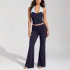Novo conjunto de renda color block para yoga feminino, traje de treino Pilates com toque de pele, top de fitness para yoga com gola halter