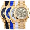 Reloj de Pulsera para Hombre de Acero de Ginebra Bicolor Transfronterizo con Correa Adhesiva, Moderno, Tres Ojos, Escala con Números Romanos, Reloj de Cuarzo
