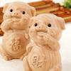 Adornos de cerdo Fu Zi Fu tallados en madera, artesanías de madera de melocotón para oficina, cerdito de la suerte, decoración bonita para sala de estar, adornos de cerdo Fu