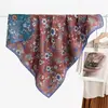 Bufanda de terciopelo floral estilo pastoral, bufanda cuadrada de 90 cm para mujer, bufanda para fotos de viajes de verano, chal de protección solar