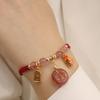 Cristal de Fresa Natural Hebilla Segura Bolsa de Dinero Cuerda Roja Tejida a Mano Cuerda de Mano para Pareja Pulsera ins para Novia