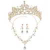 Popular conjunto de tres piezas de joyería nupcial europea y americana, conjunto de joyería de collar corona gota de agua full-diamond de aleación, accesorio para vestido
