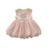 Casa Rosa Novo Vestido Infantil Doce Fofo Desenho Animado Gato Verão Laço Rosa Vestido Princesa Fofo