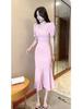 Diosa de temperamento de alta gama y alta sociedad francesa, abanico estilo Yujie, hermoso vestido de cola de pez rosa de verano para niños