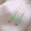 Nuevos Pendientes Largos con Borla de Gota de Agua Verde Estilo Chino para Mujer, Simples y Elegantes, Adecuados para Ropa Tradicional China, Pendientes Versátiles Retro al por Mayor